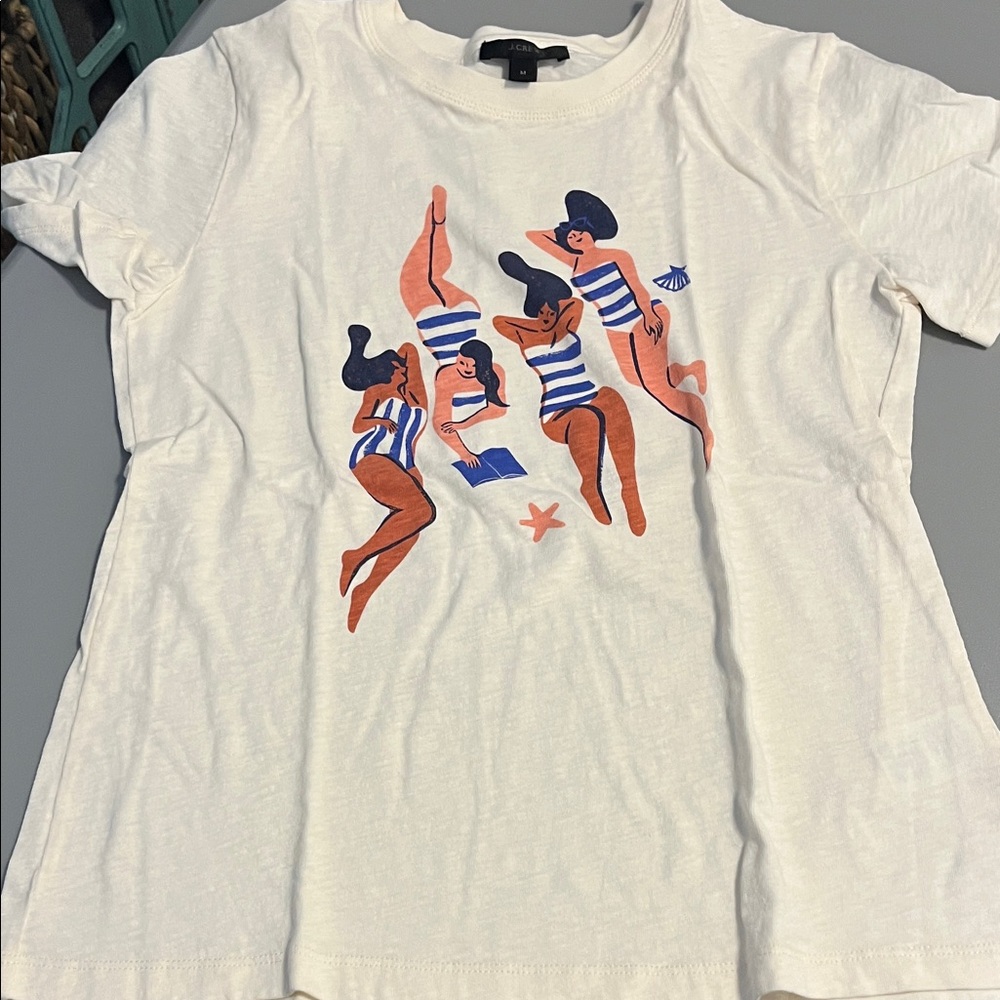 J. Crew Factory Cream Tee with Orange and Blue Graphic